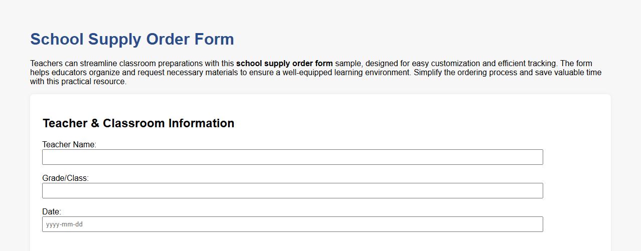 School supply order form sample for teachers image preview