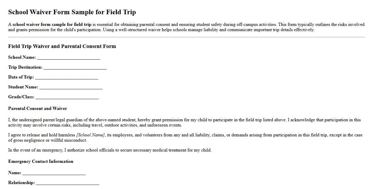 school waiver form sample for field trip image preview