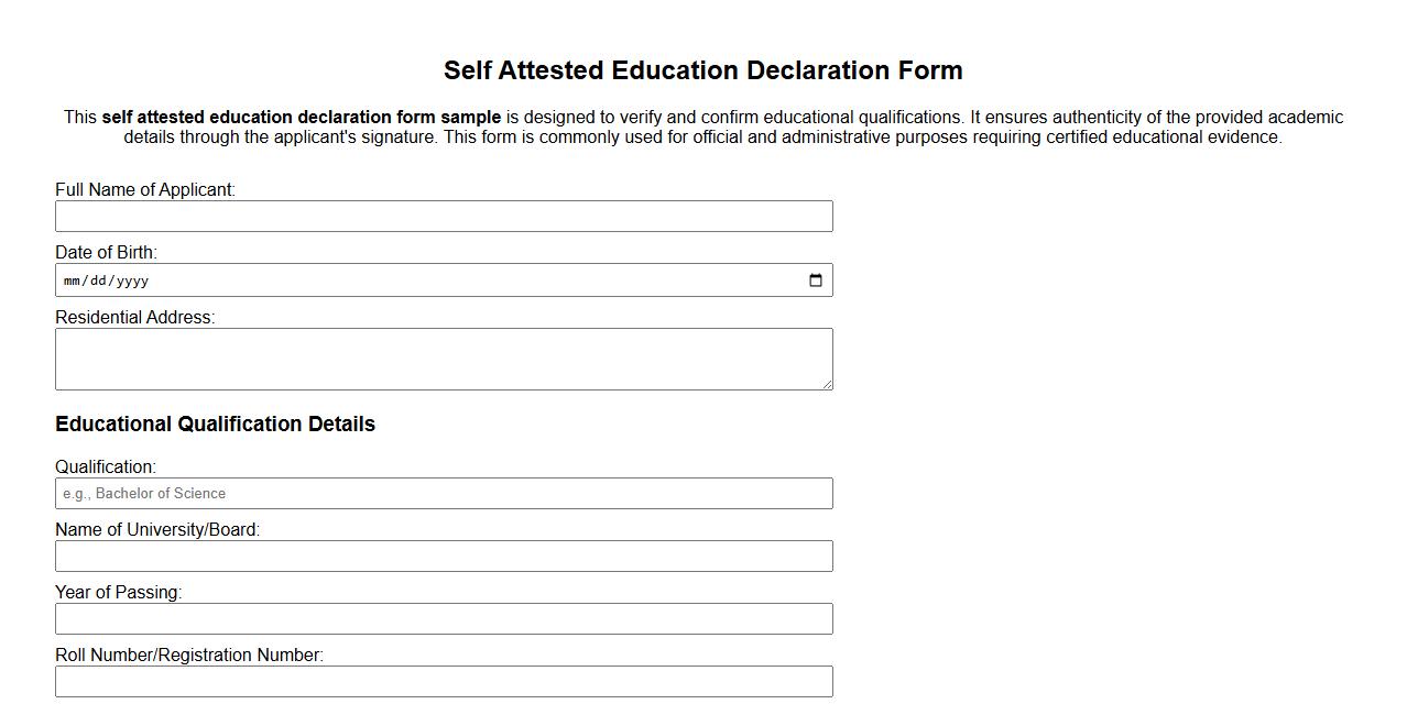 self attested education declaration form sample image preview