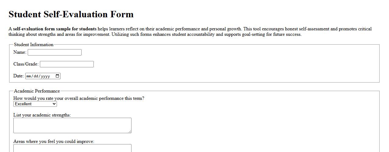 self-evaluation form sample for students image preview