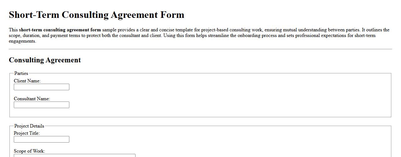 short-term consulting agreement form sample for project work image preview