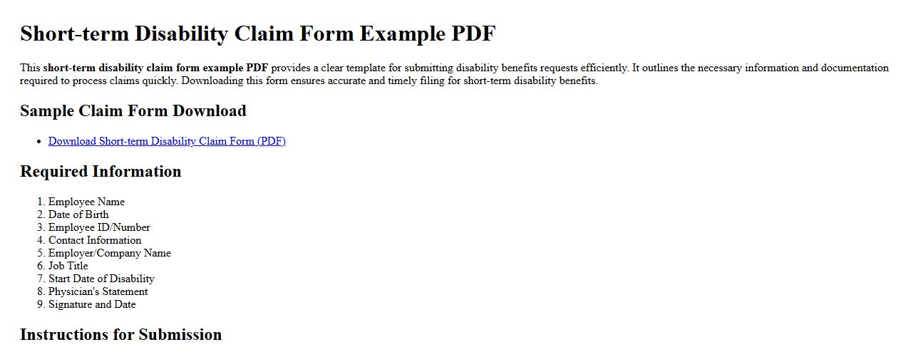 Short-term disability claim form example pdf image preview