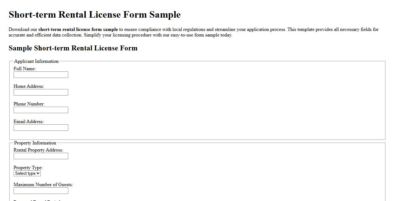 Short-term rental license form sample image preview