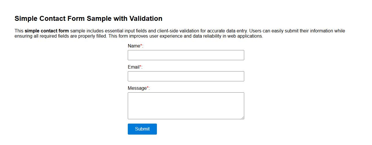 Simple contact form sample with validation image preview
