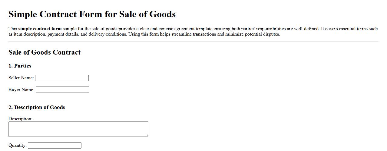 simple contract form sample for sale of goods image preview
