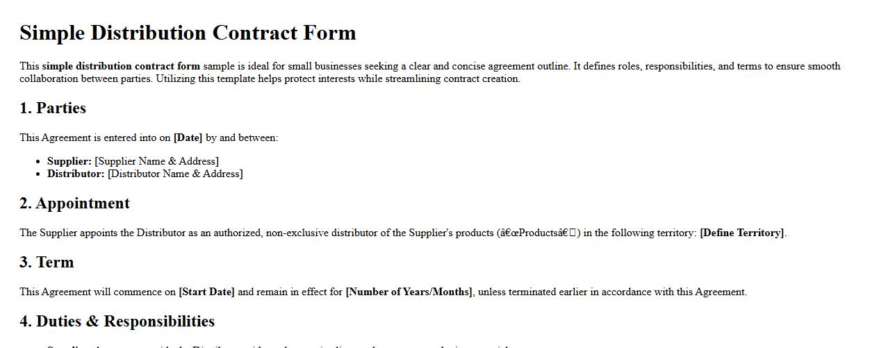 Simple distribution contract form sample for small business image preview