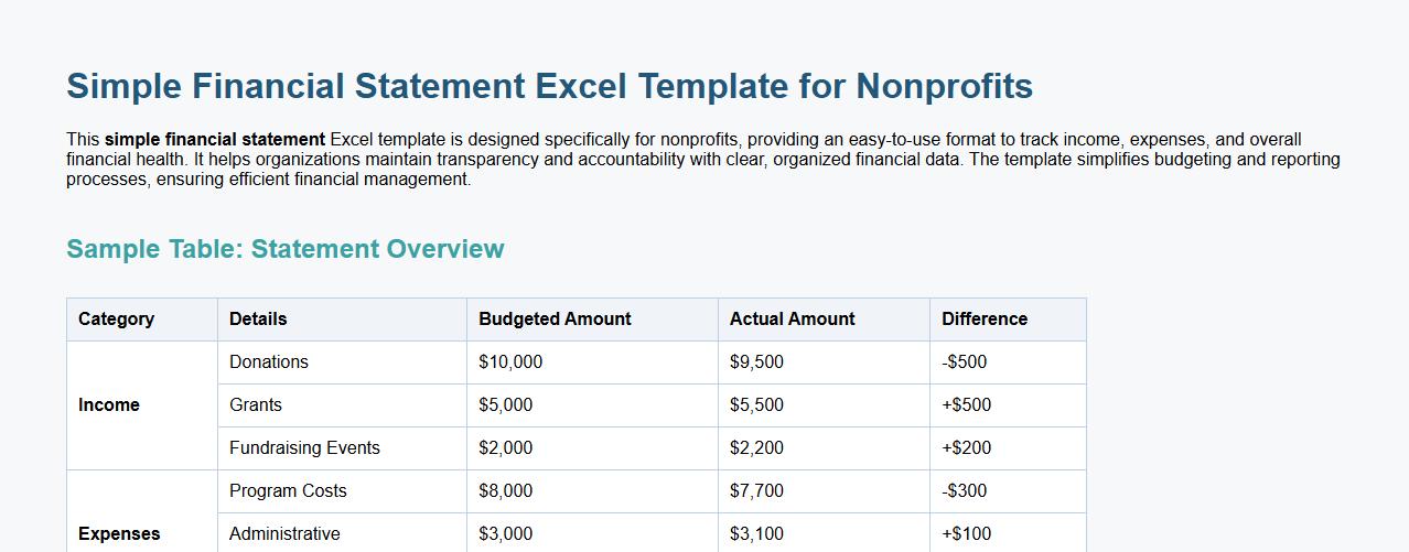 simple financial statement excel template for nonprofits image preview