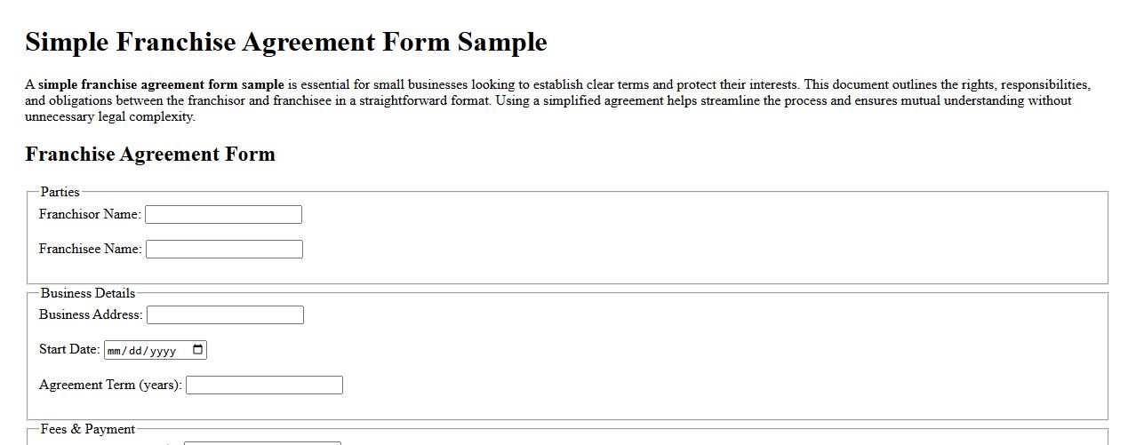 simple franchise agreement form sample for small business image preview