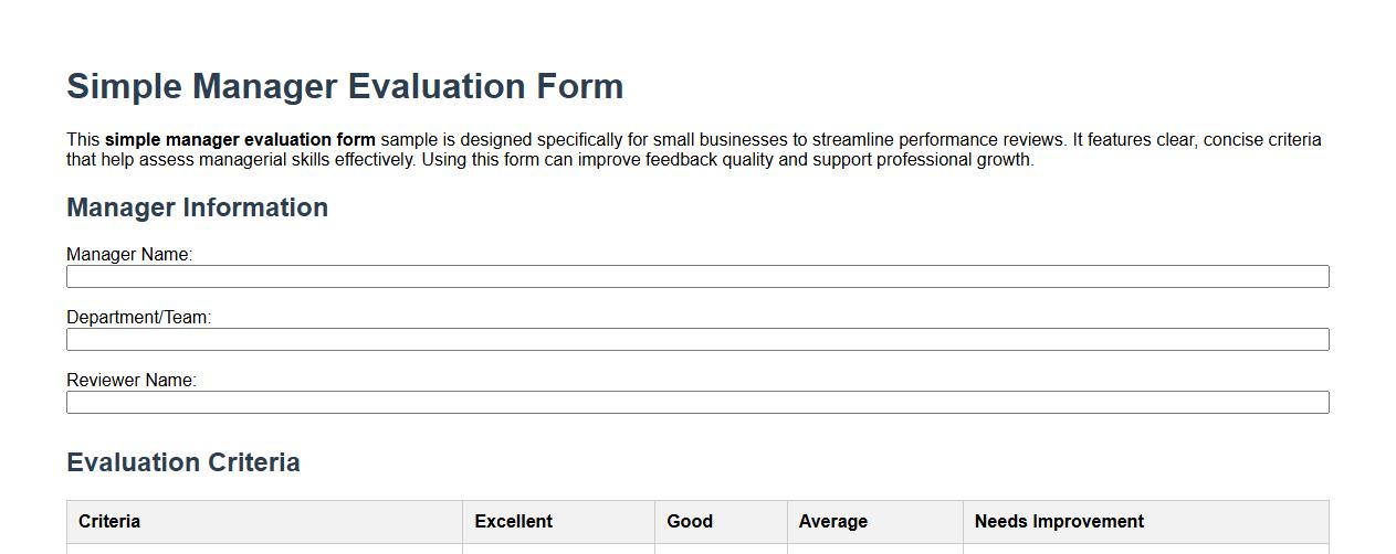 simple manager evaluation form sample for small business image preview