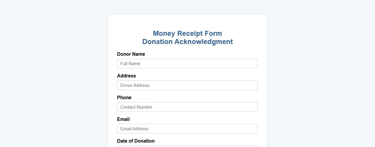 Simple money receipt form sample for donation image preview