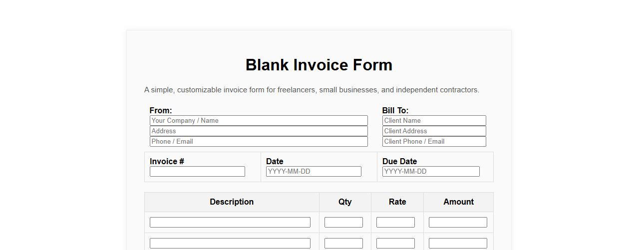 Simple printable blank invoice form sample download image preview