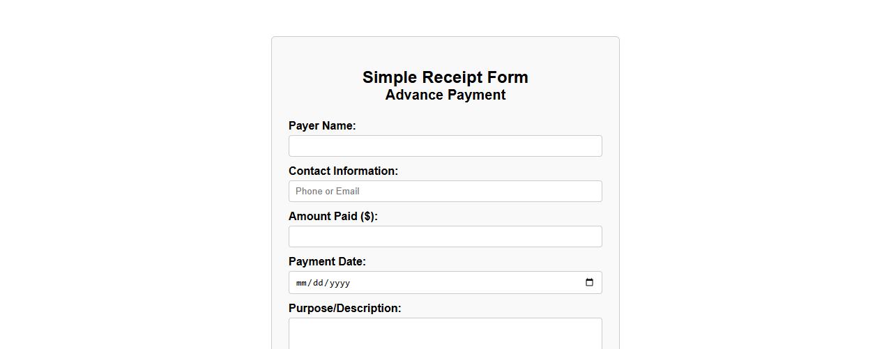 Simple receipt form sample for advance payment image preview