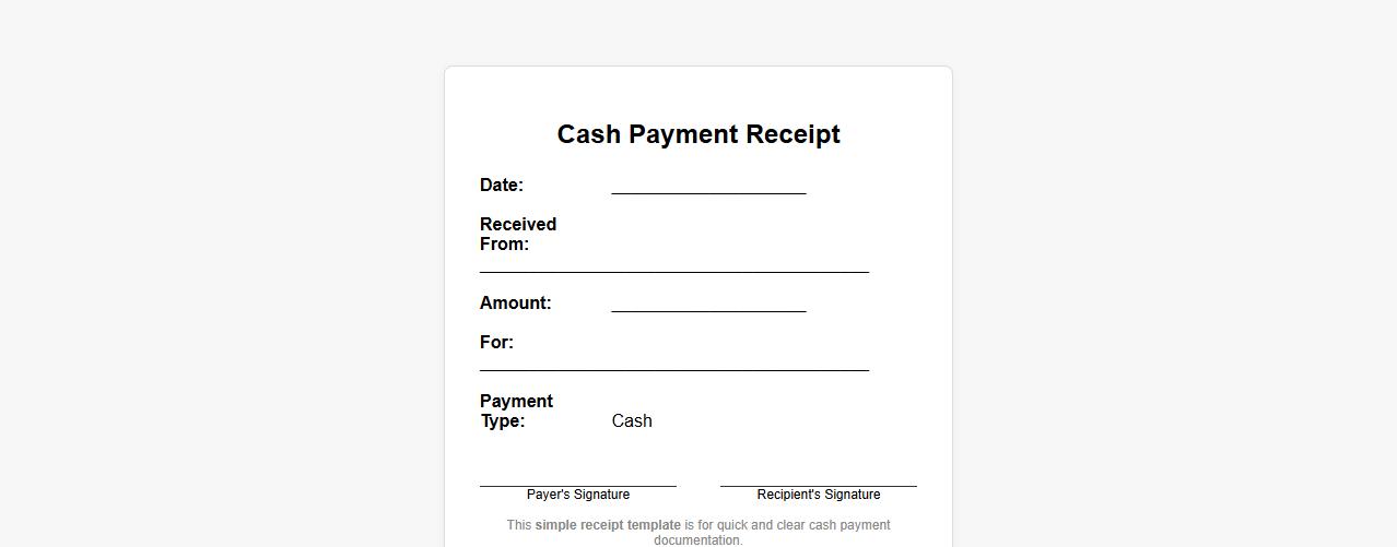 Simple receipt template for cash payment image preview