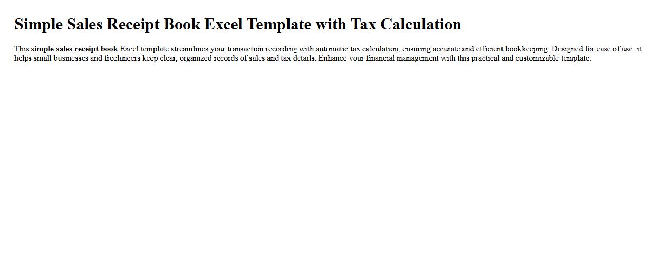 Simple sales receipt book excel template with tax calculation image preview