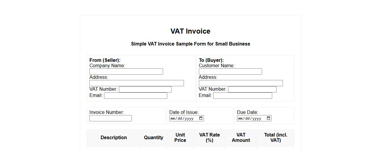 simple VAT invoice sample form for small business image preview