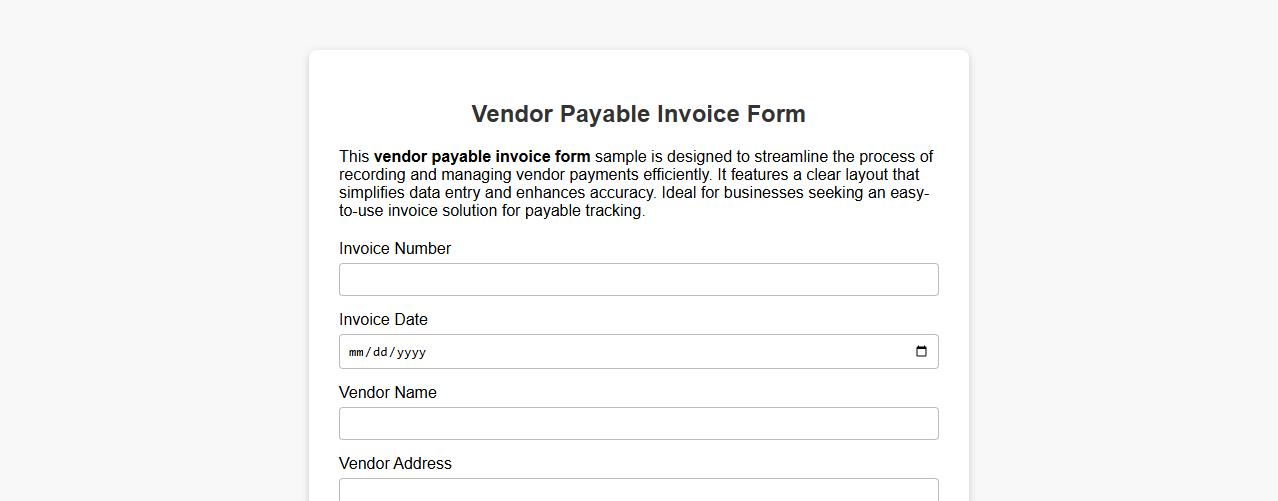 simple vendor payable invoice form sample image preview