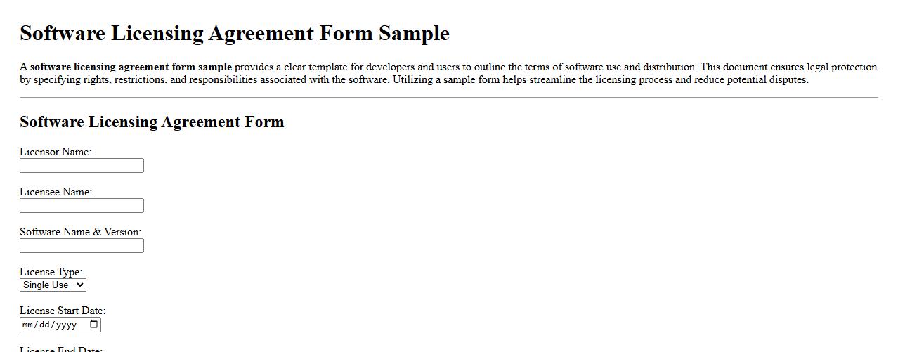 Software licensing agreement form sample image preview