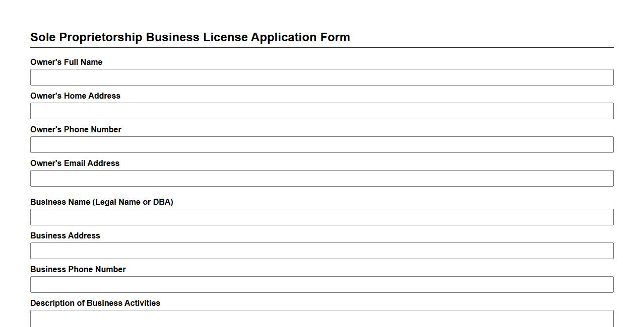 sole proprietorship business license form sample image preview