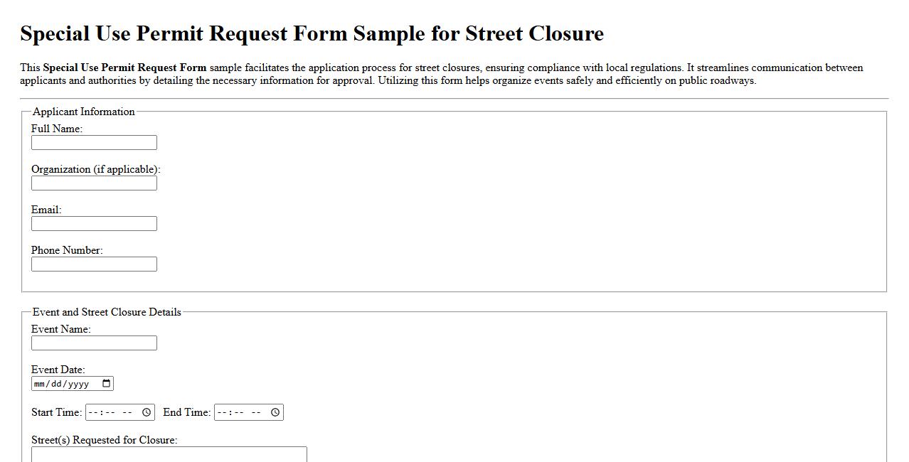 Special Use Permit Request Form Sample for Street Closure image preview
