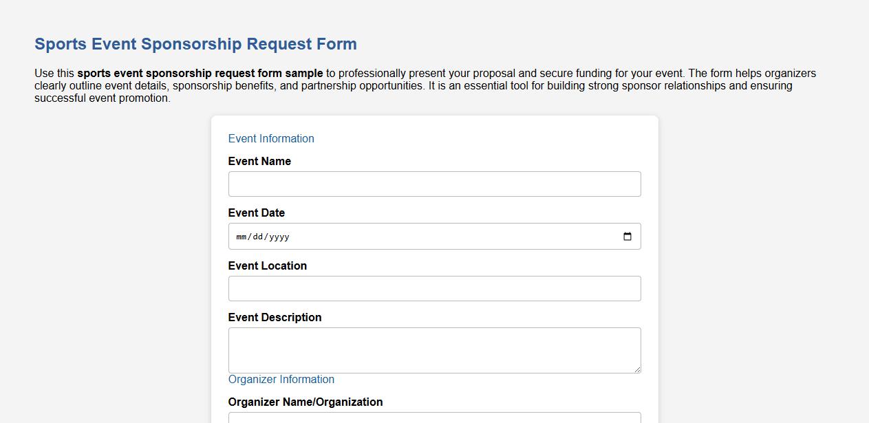 sports event sponsorship request form sample image preview
