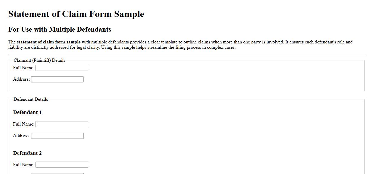 Statement of claim form sample with multiple defendants image preview