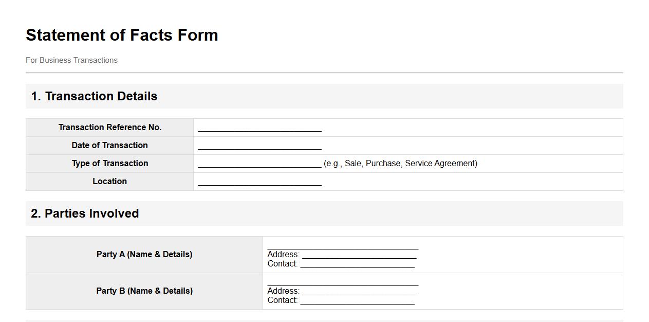 statement of facts form sample for business transaction image preview