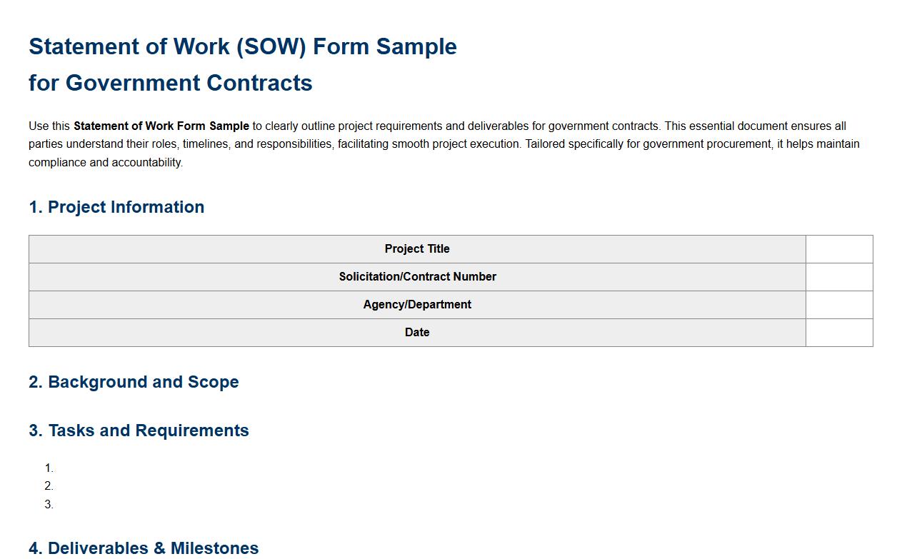 Statement of Work Form Sample for Government Contracts image preview
