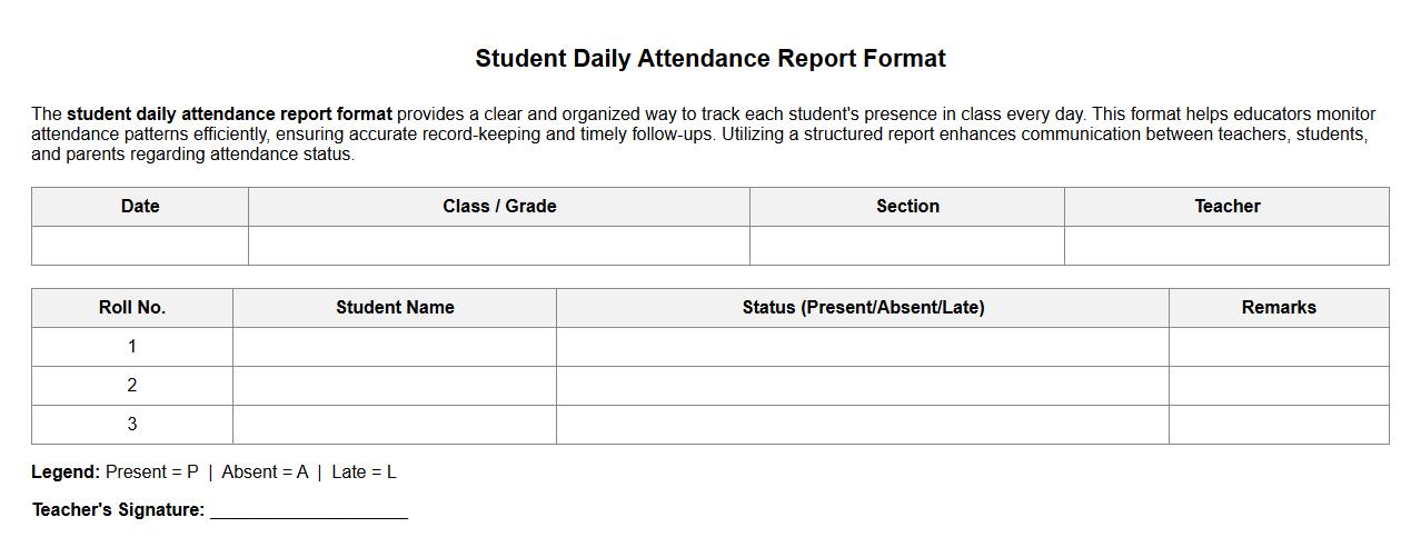 Student daily attendance report format image preview