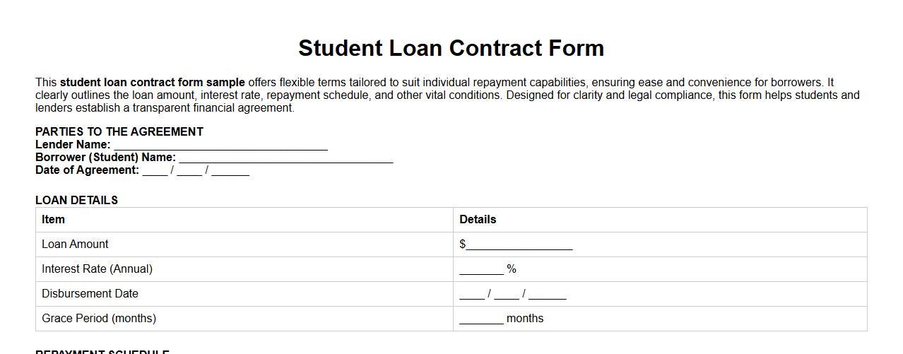 student loan contract form sample with flexible terms image preview
