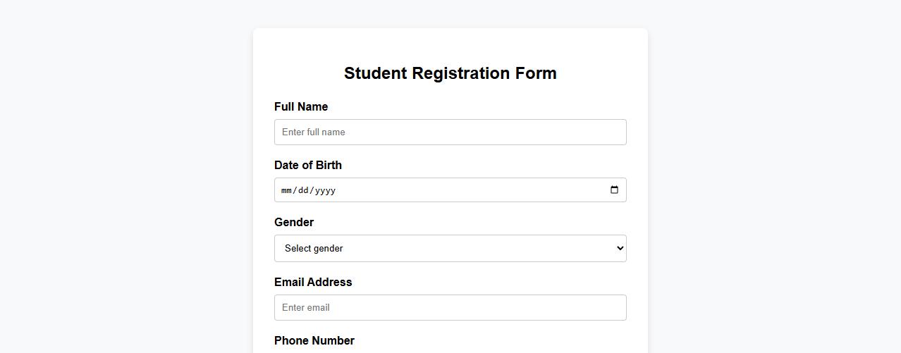 student registration form sample template image preview