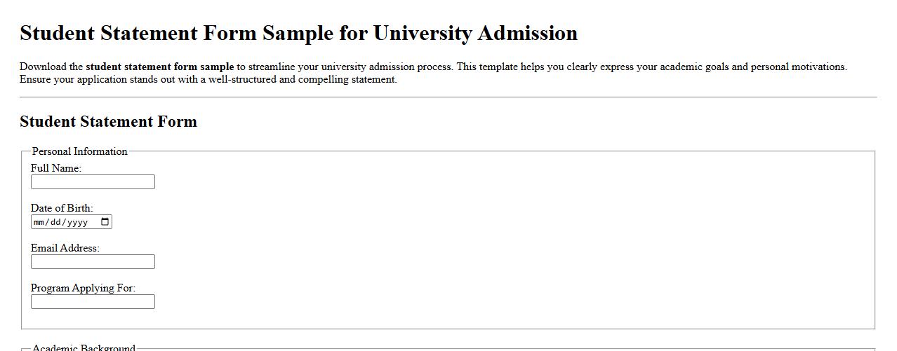 Student statement form sample for university admission image preview