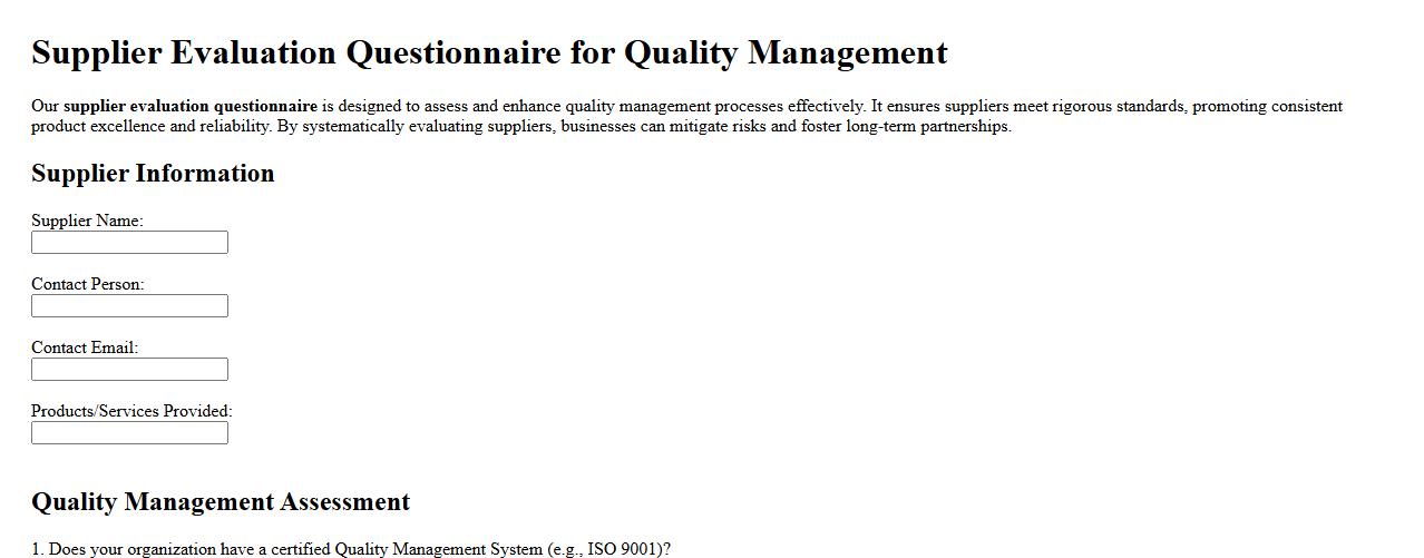 Supplier evaluation questionnaire for quality management image preview
