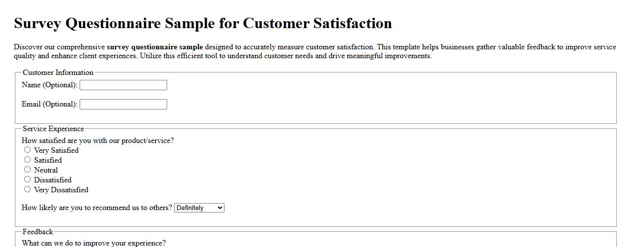 Survey questionnaire sample for customer satisfaction image preview