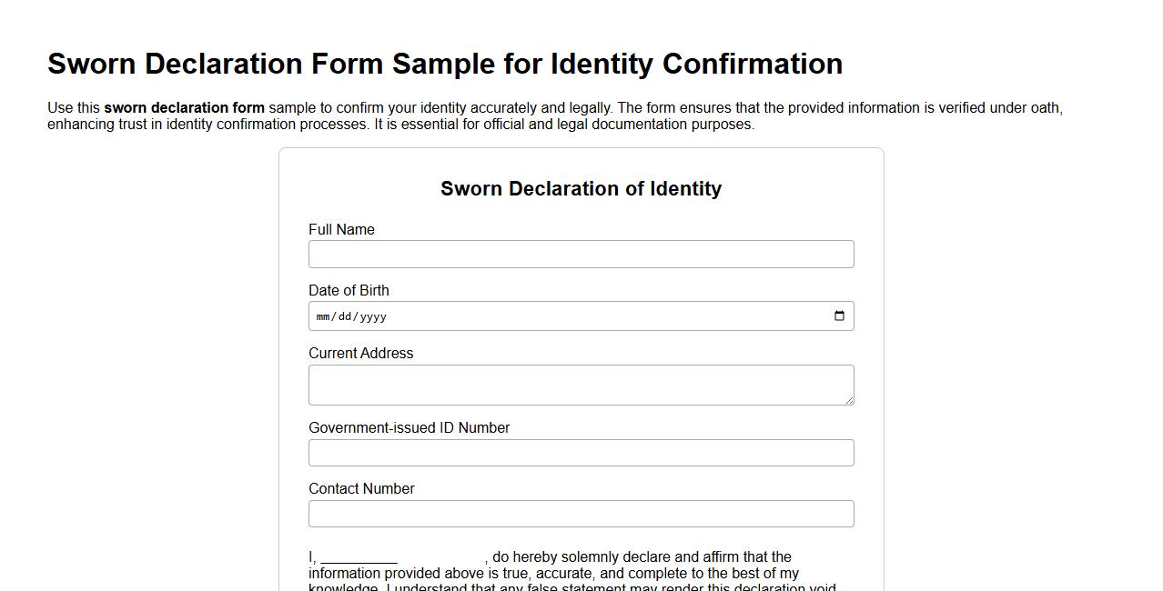 Sworn declaration form sample for identity confirmation image preview