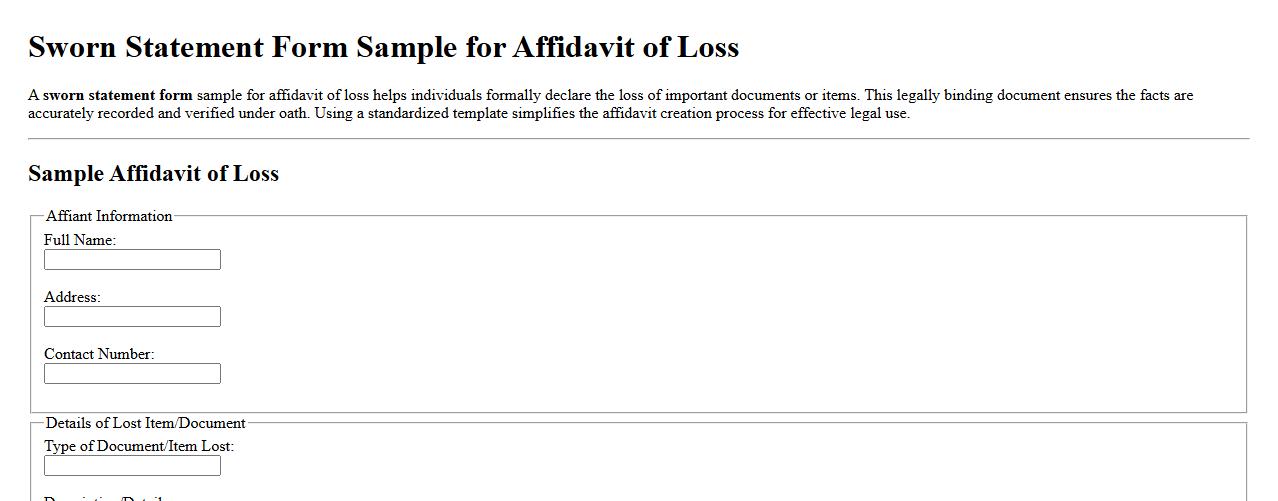 Sworn statement form sample for affidavit of loss image preview