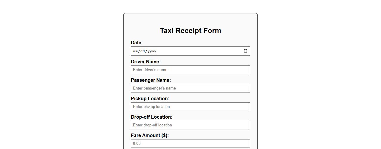 Taxi receipt form sample including tip and tax fields image preview