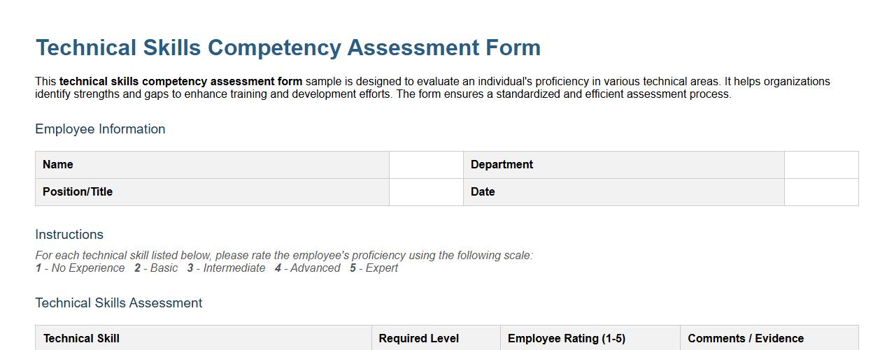 technical skills competency assessment form sample image preview