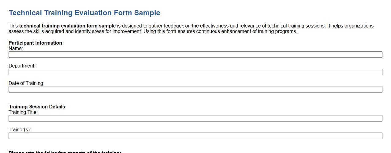 technical training evaluation form sample image preview