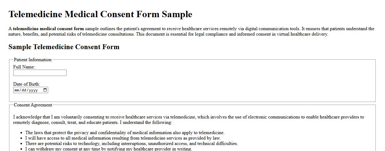 telemedicine medical consent form sample image preview