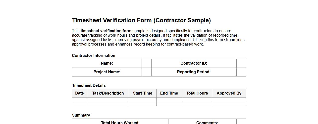 timesheet verification form sample for contractors image preview