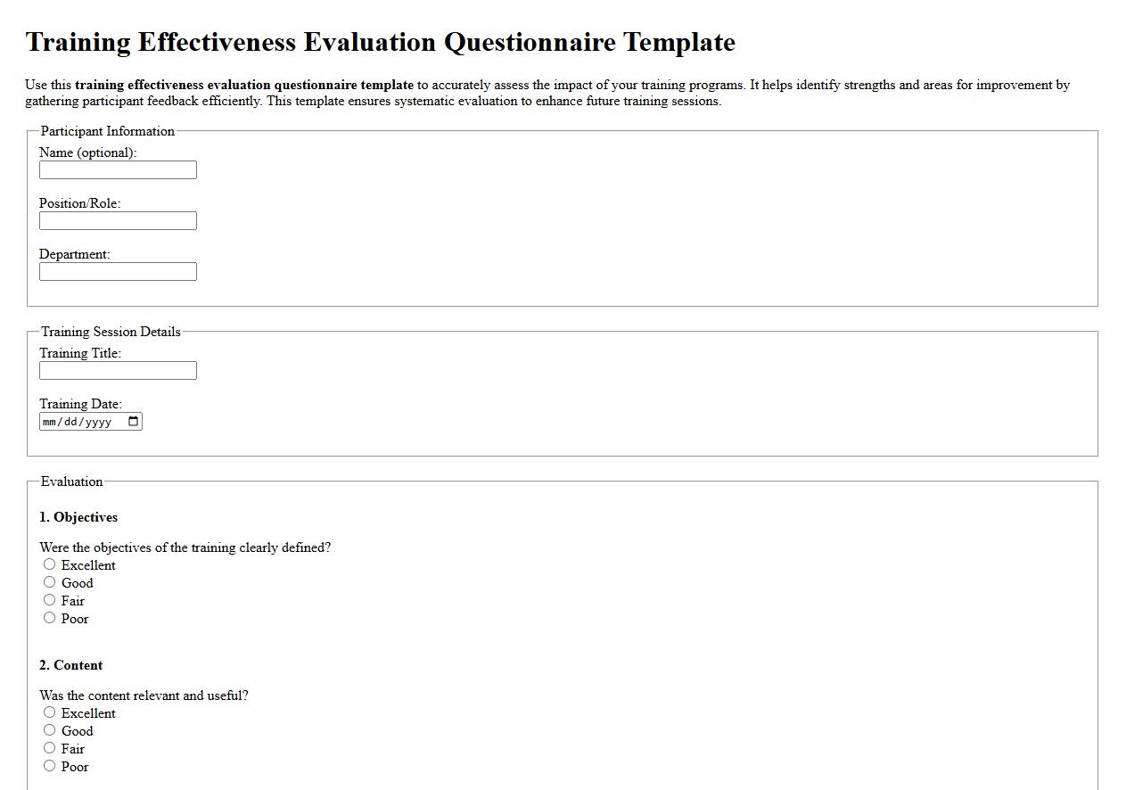 training effectiveness evaluation questionnaire template image preview