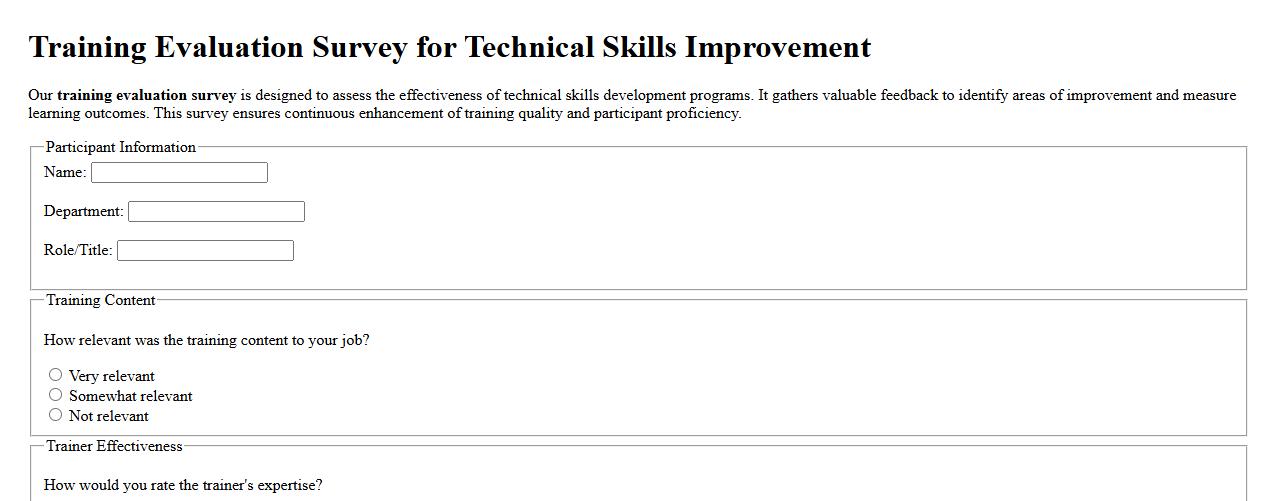 Training evaluation survey for technical skills improvement image preview