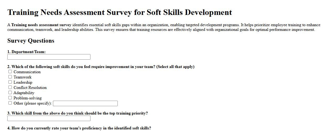 Training needs assessment survey for soft skills development image preview