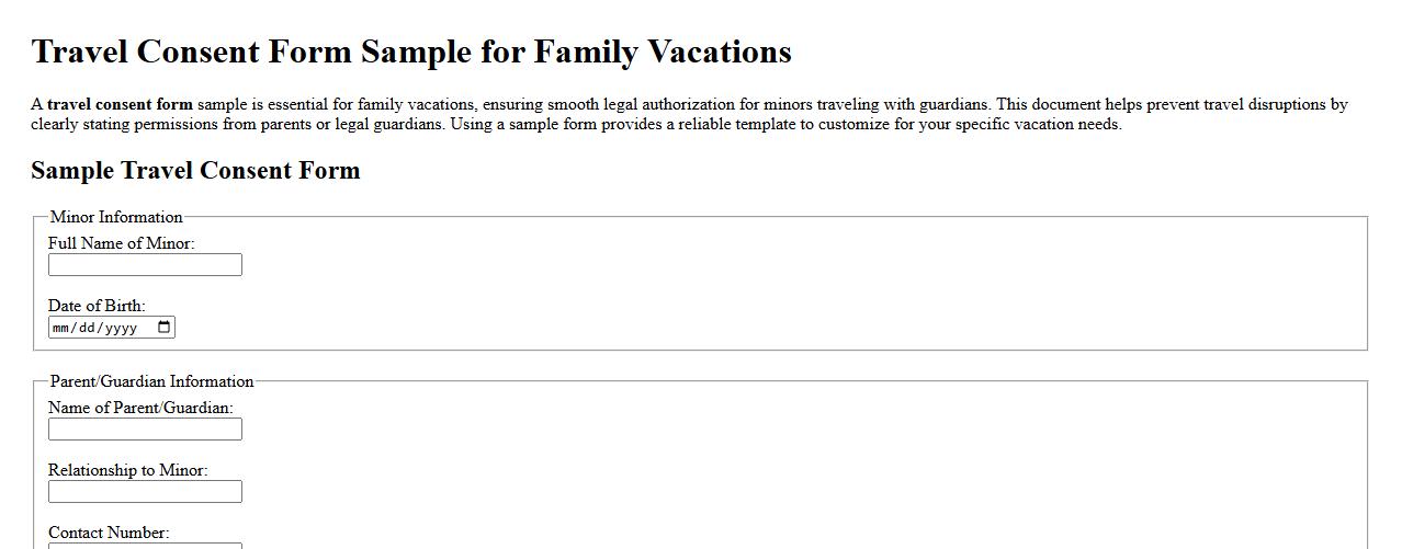 Travel consent form sample for family vacations image preview
