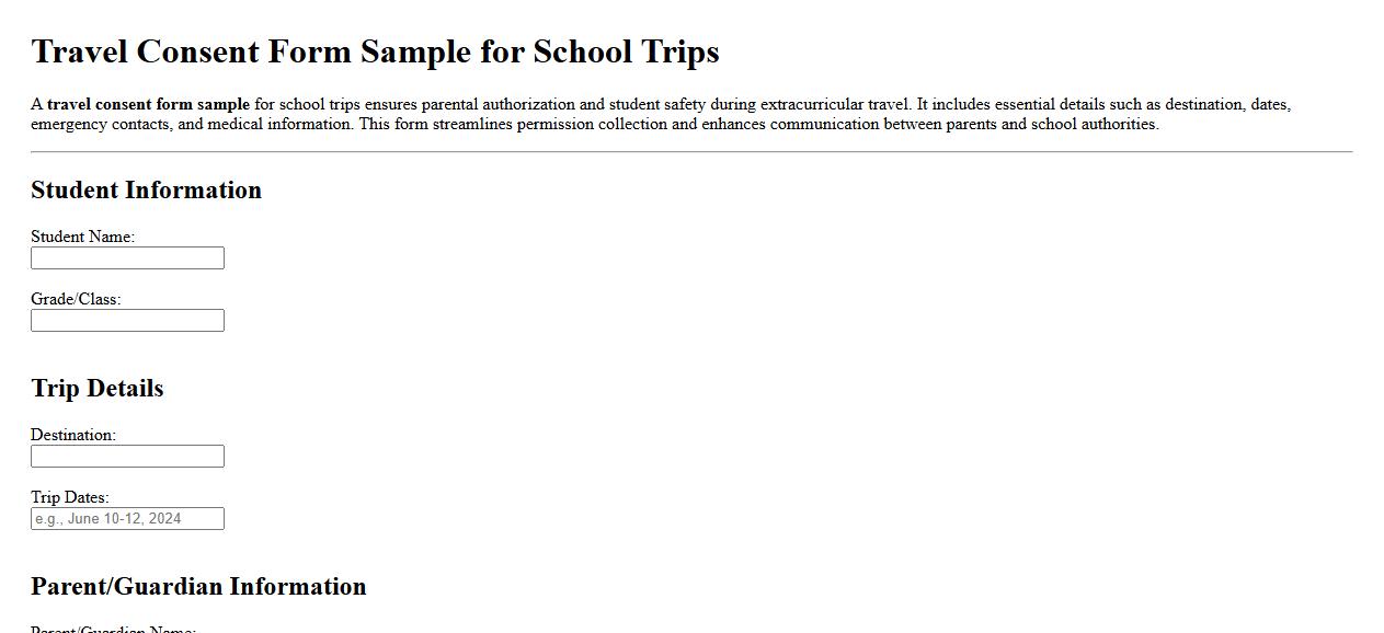 Travel consent form sample for school trips image preview