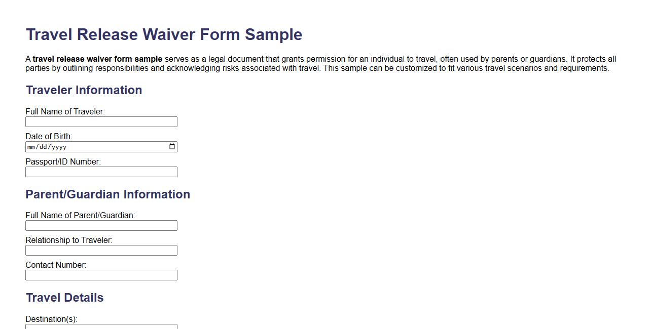 travel release waiver form sample image preview