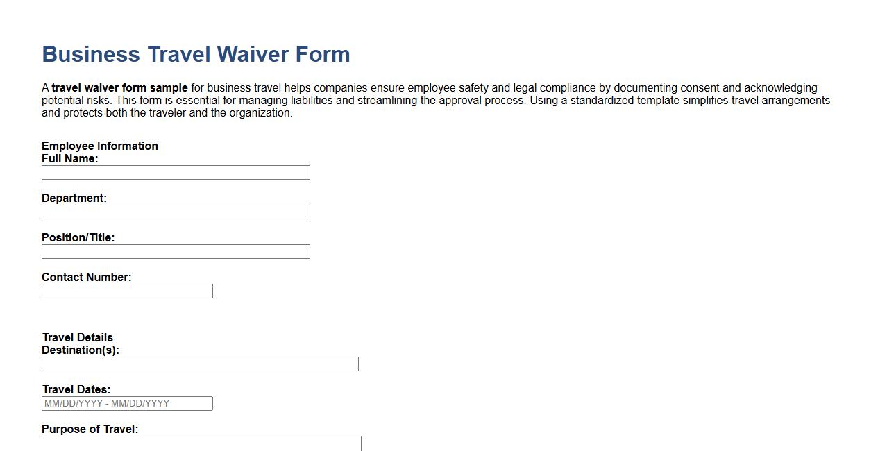 travel waiver form sample for business travel image preview