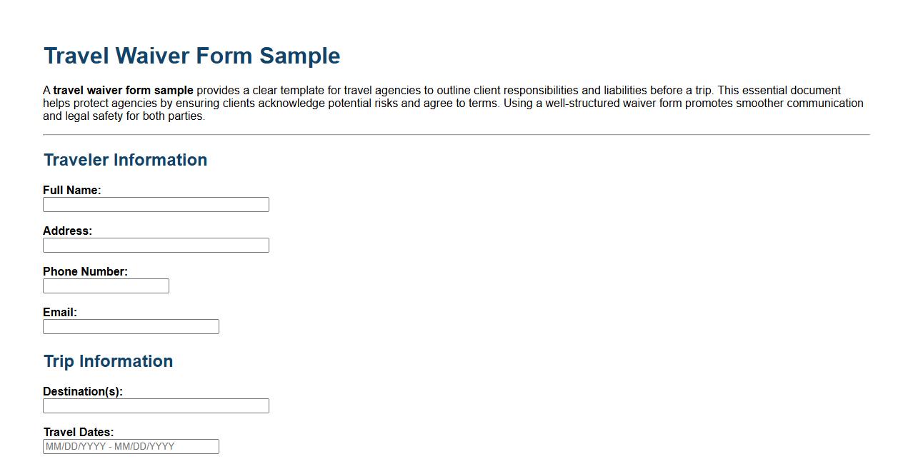 travel waiver form sample for travel agency clients image preview