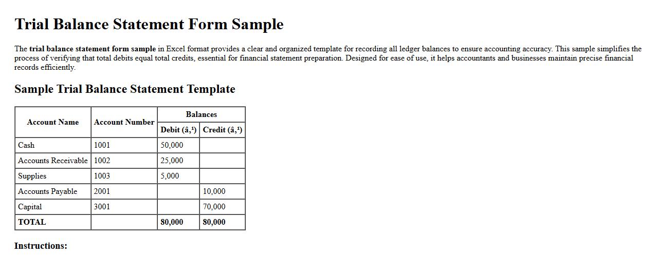 trial balance statement form sample in excel format image preview