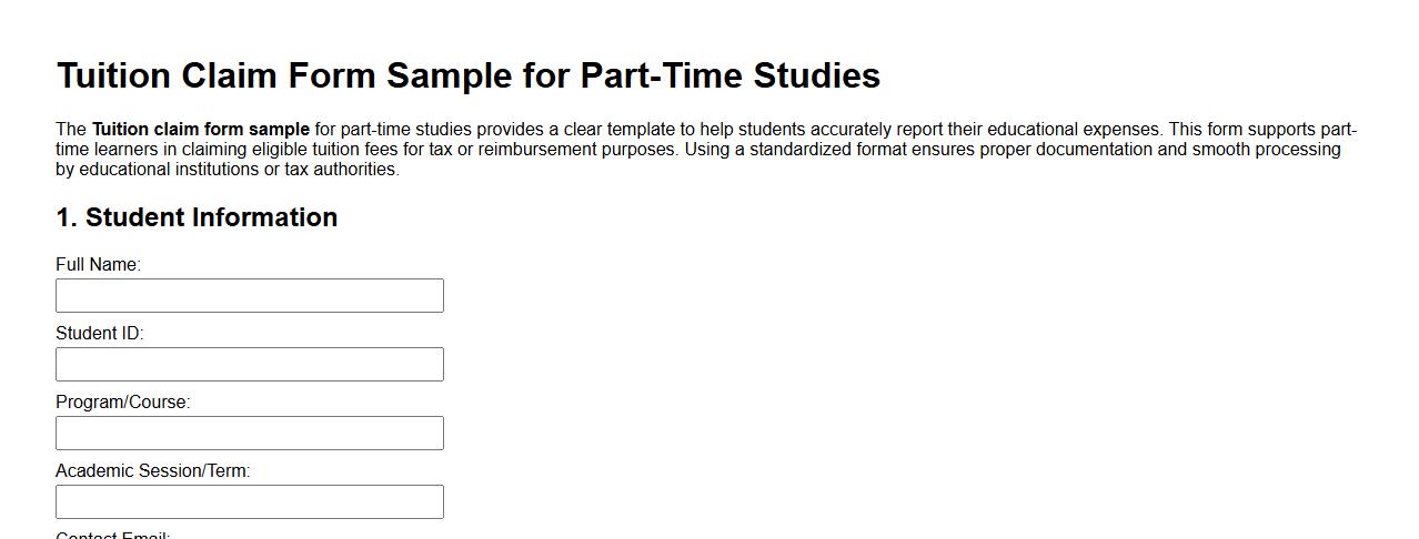Tuition claim form sample for part-time studies image preview